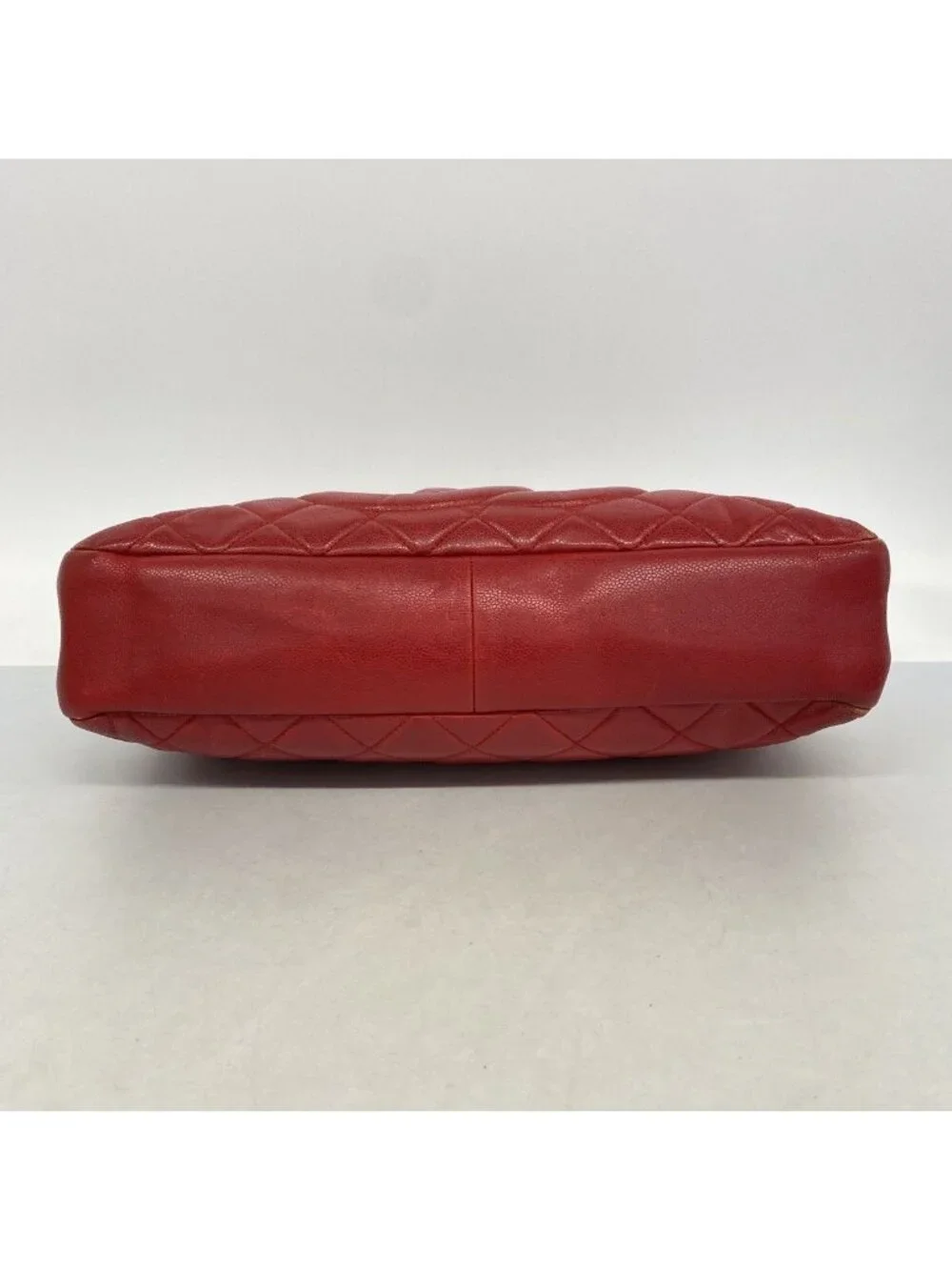 Chanel Chain Tote Quilted Caviar Leather Red Silver